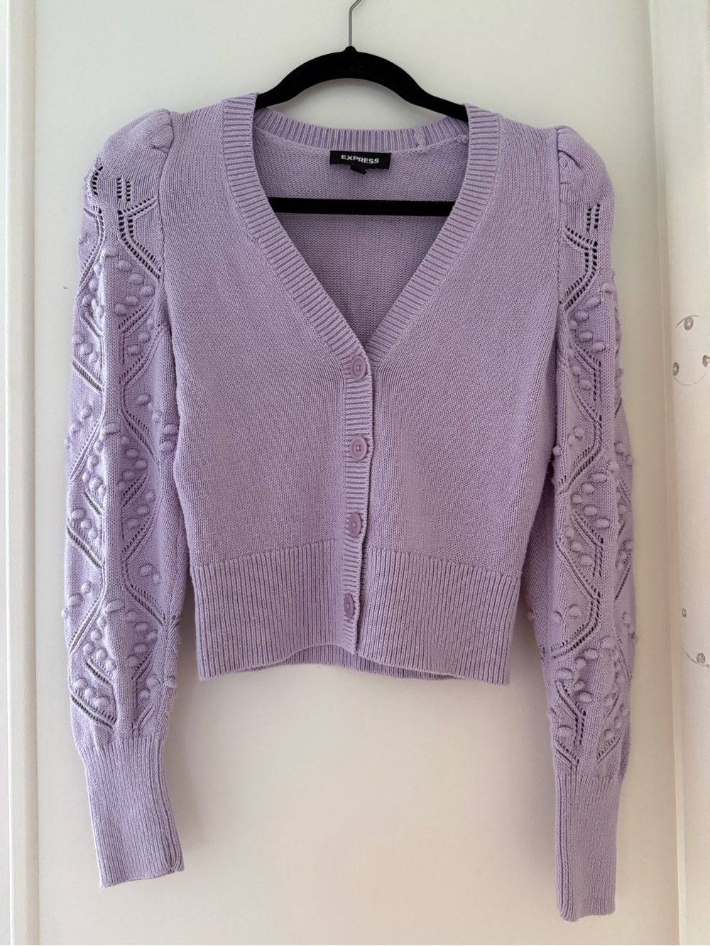Express Lilac Cropped Knit Button Cardigan